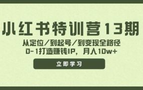 小红书特训营13期,从定位/到起号/到变现全路径,0-1打造赚钱IP,月入10w+-佐帆副业网