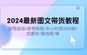 2024最新图文带货教程：新号启动/老号转型/半小时涨3000粉/找素材/剪辑-佐帆副业网