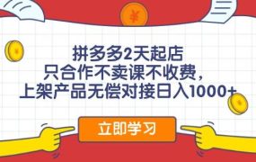 拼多多2天起店,只合作不卖课不收费,上架产品无偿对接日入1000+-佐帆副业网