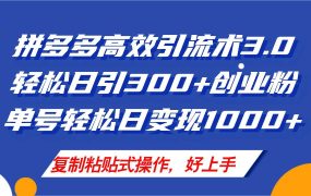 拼多多店铺引流技术3.0,日引300+付费创业粉,单号轻松日变现1000+-佐帆副业网