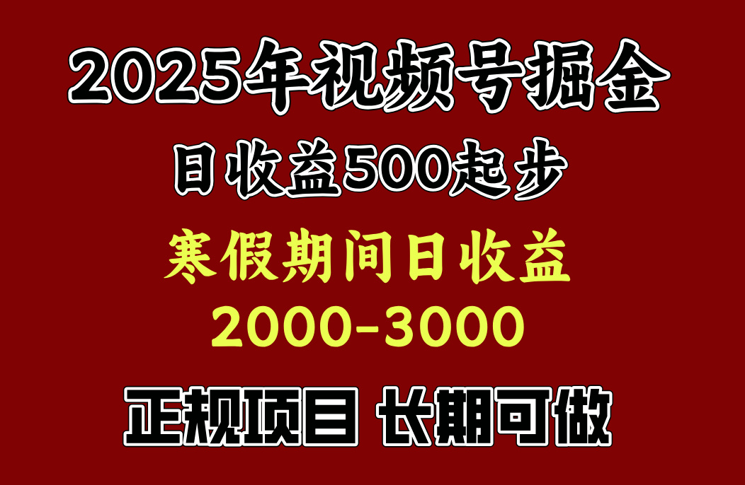 最新视频号项目，单账号日收益500起步，寒假期间日收益2000-3000左右，-佐帆副业网