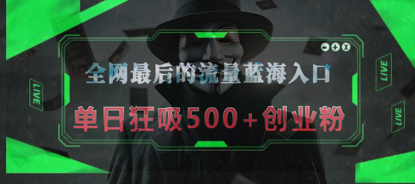 全网最后的流量蓝海入口，半小时引流50+创业粉，单日狂吸500+创业粉-佐帆副业网