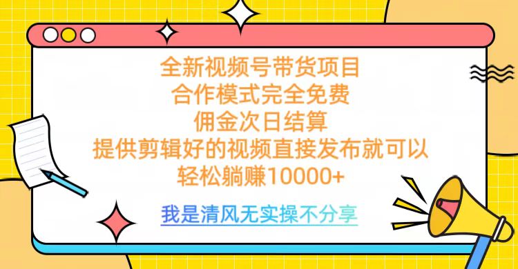 全网最新视频号带货，完全免费合作，佣金次日结算，轻松躺赚10000+-佐帆副业网