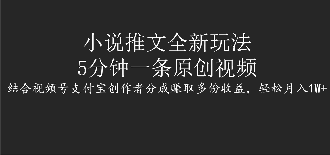 小说推文全新玩法，5分钟一条原创视频，结合视频号支付宝创作者分成赚取多份收益，轻松月入1W+-佐帆副业网