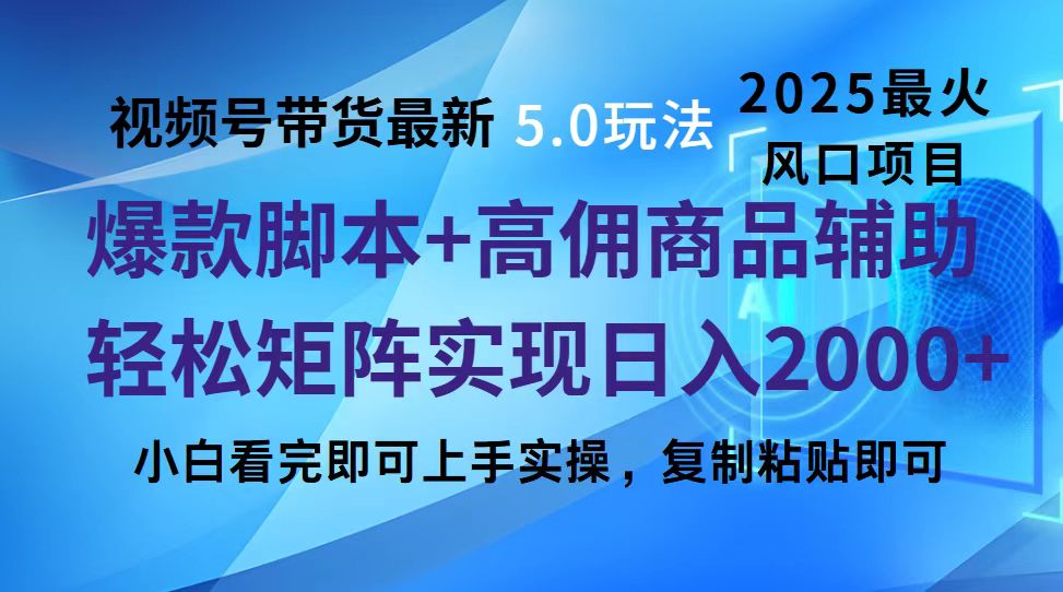 视频号带货最新5.0玩法，作品制作简单，当天起号，复制粘贴，脚本辅助，轻松矩阵日入2000+-佐帆副业网