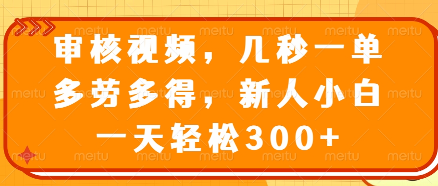 审核视频项目，几秒一单，多劳多得，新人小白一天轻松300+-佐帆副业网