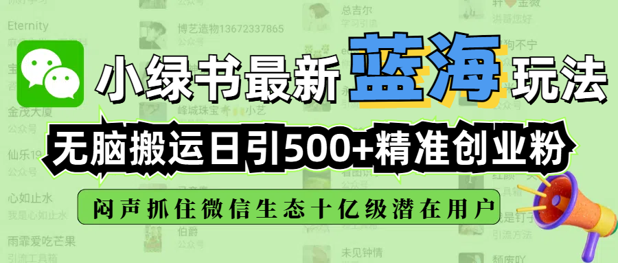 小绿书最新蓝海玩法，无脑搬运日引500+精准创业粉，闷声抓住微信生态十亿级潜在用户-佐帆副业网