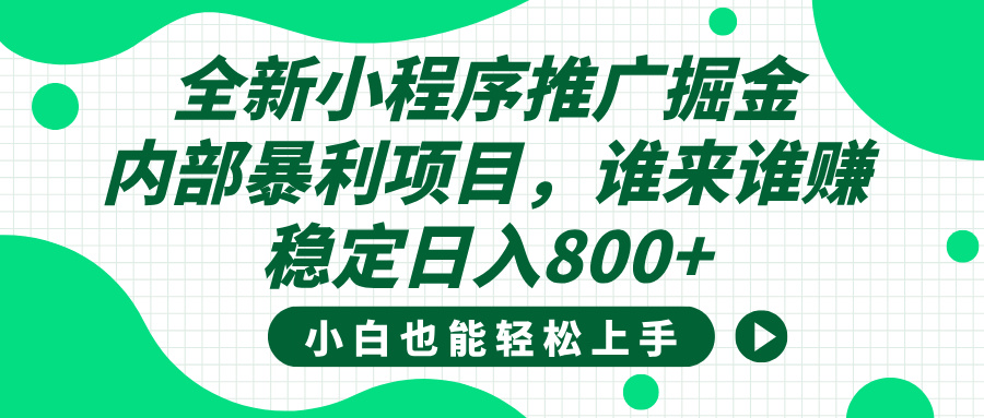 全新小程序推广掘金，内部暴利项目，小白轻松上手，稳定日入800+-佐帆副业网