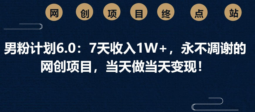男粉计划6.0：7天收入1W+，永不凋谢的网创项目，当天做当天变现！-佐帆副业网