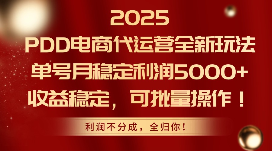 2025 PDD电商代运营全新玩法，单号月稳定利润5000+，收益稳定，可批量操作！-佐帆副业网