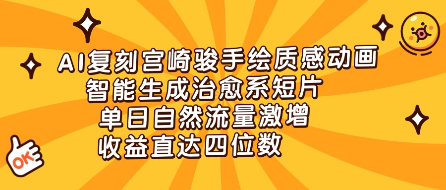 AI复刻宫崎骏手绘质感动画，智能生成治愈系短片，单日自然流量激增，收益直达四位数-佐帆副业网