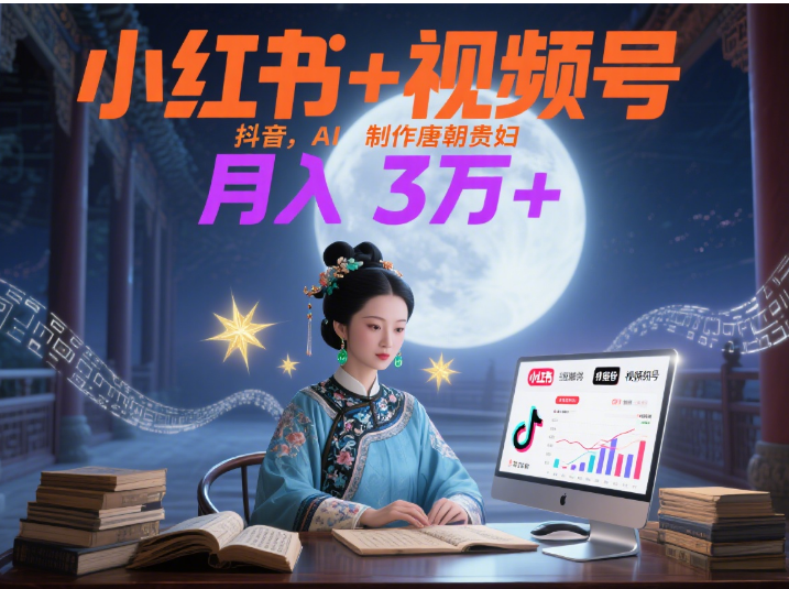 小红书+视频号+抖音，AI轻松制作唐朝贵妇IP，毒鸡汤、励志、减肥瘦身、养生赛道轻松切入，每天30分钟，轻松产出N条，月入3万+ -佐帆副业网