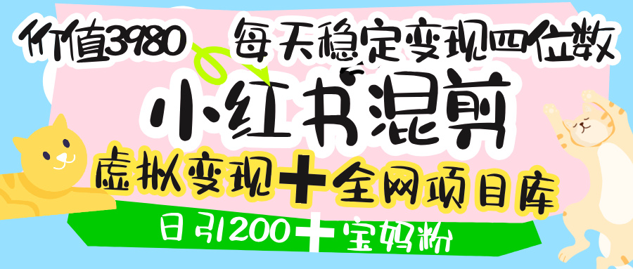 价值3980的小红书混剪， 虚拟变现 ＋全网项目库 ， 日引200+宝妈创业粉，每天稳定四位数变现-佐帆副业网