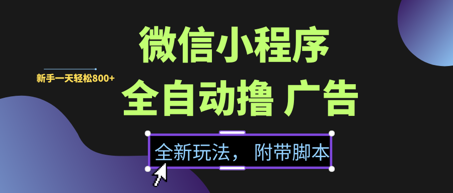 微信小程序挂机撸广告，全新玩法，新手一天轻松800+【附带脚本】-佐帆副业网