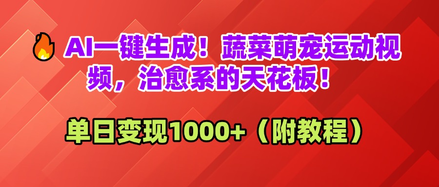 AI一键生成！蔬菜萌宠运动视频，治愈系的天花板！单日变现1000+（附教程）-佐帆副业网