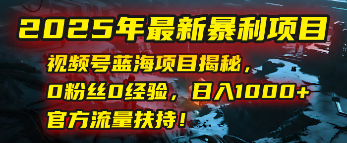 2025年最新暴利项目:视频号蓝海项目揭秘,0粉丝0经验,日入1000+,官方流量扶持!-佐帆副业网