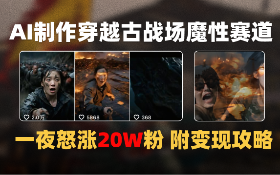 AI制作穿越古战场视频一夜涨粉20W保姆级教学（附AI变现指南）-佐帆副业网