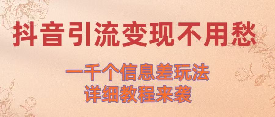 抖音引流变现不用愁！一千个信息差玩法详细教程来袭-佐帆副业网
