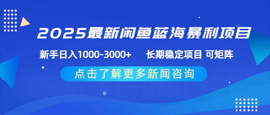 2025最新闲鱼蓝海暴利项目 ，新手日入1000-3000+ 长期稳定项目 可矩阵-佐帆副业网