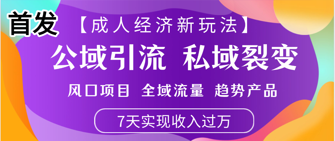 首发：【成人经济新玩法】市面独家玩法，风口项目、全域流量、趋势产品，7天实现月入过万-佐帆副业网