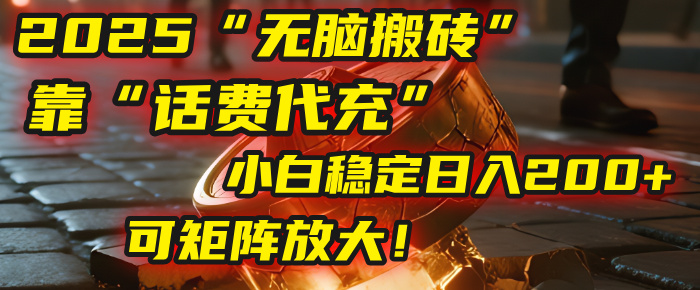 无脑搬砖项目：靠“话费代充”，小白稳定日入200+，可矩阵放大！-佐帆副业网