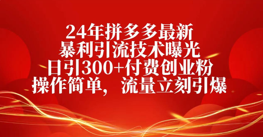25年拼多多最新暴利引流技术曝光、日引300+付费创业粉操作简单，流量立刻引爆-佐帆副业网