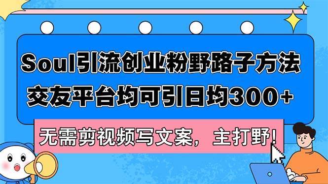 Soul引流创业粉野路子方法，交友平台均可引日均300+，无需剪视频写文案…-佐帆副业网